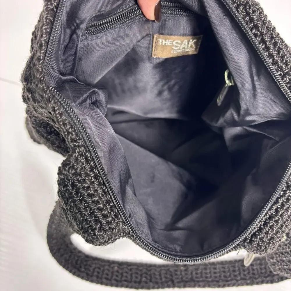 The Sak Black Crochet Knit Tote Shoulder Bag Bin10